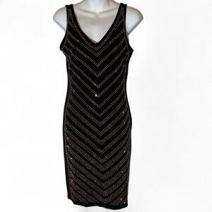 Carmen Marc Valvo Gold Studded Bodycon Mini Dress